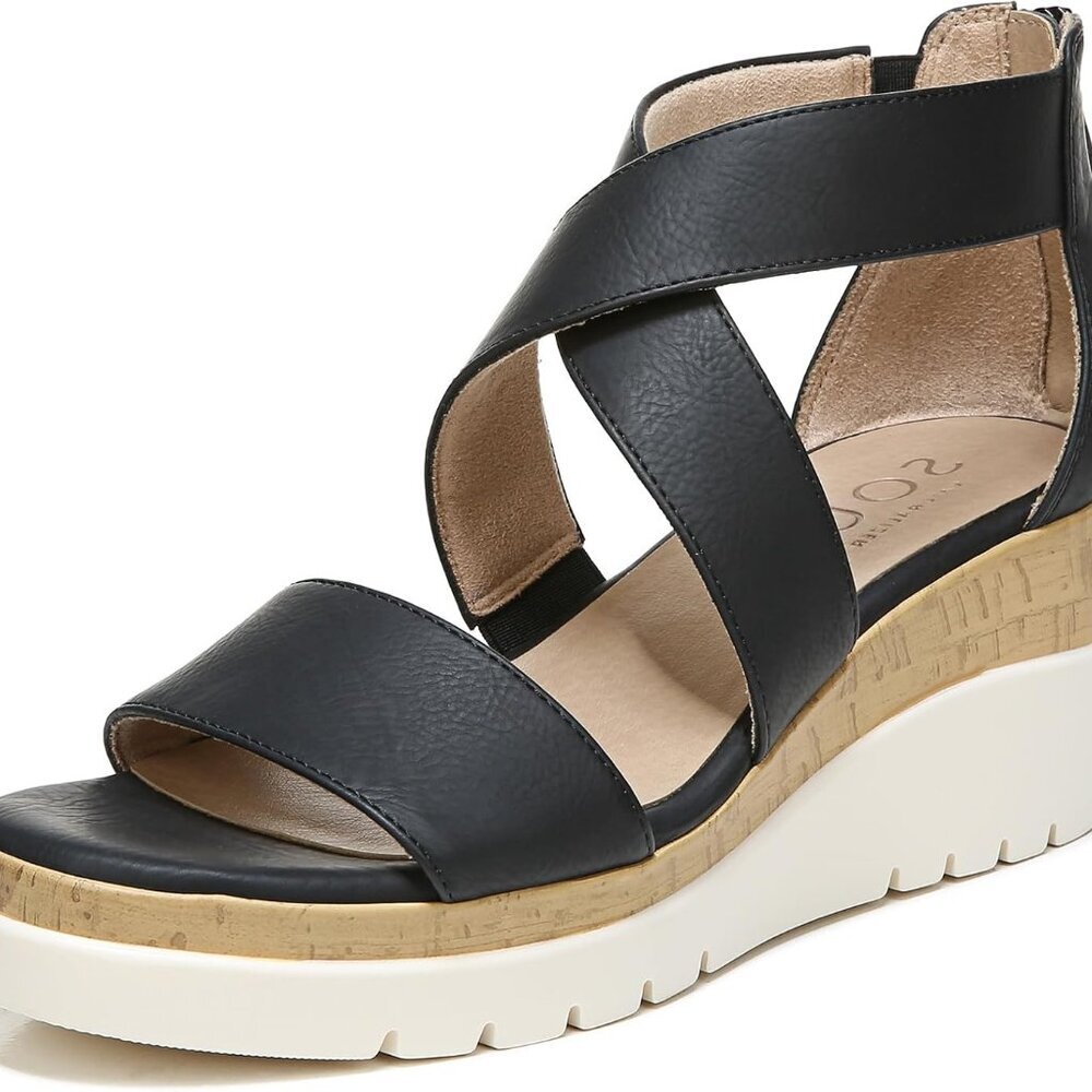Women's Wedge Sandal Leather 7.5 Open Toe Slip-On Comfort Casual